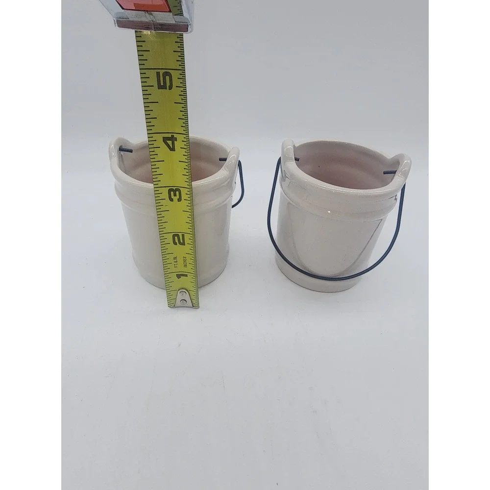 Set of 2 Ceramic Bird Votive Candle Holders with Wire Handles Hand Painted